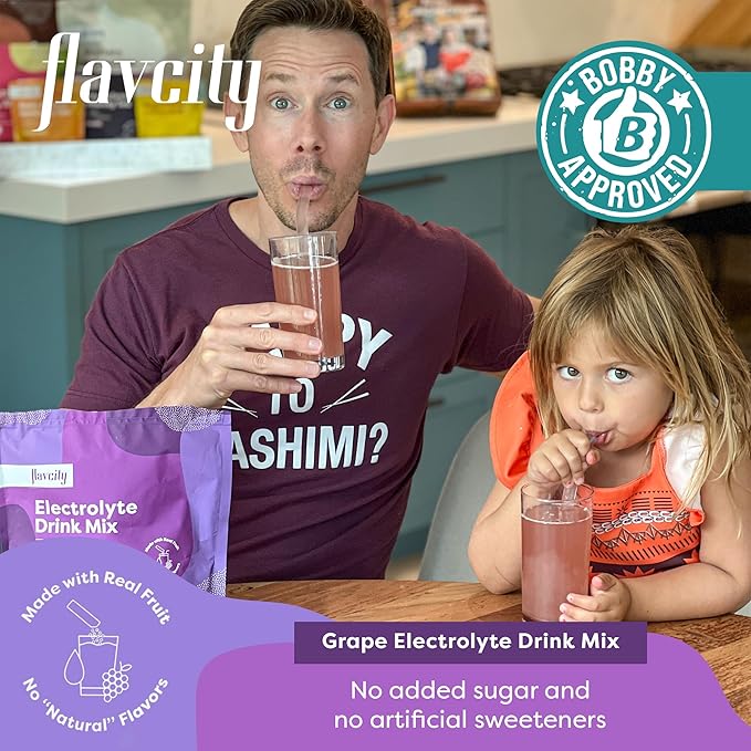 FlavCity Grape Electrolytes Drink Mix, 28 On-The-Go Stick Packs - Healthy Electrolytes Powder Packets Made with Real Fruit - Keto Powdered Drink with No Added Sugar, Gluten-Free