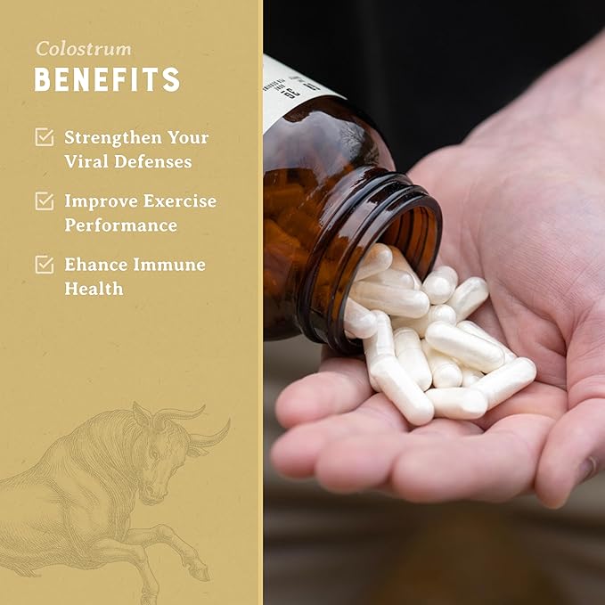 HEART & SOIL Grass-Fed Colostrum – Dietary Supplement for Skin Health & Exercise Recovery-Non-GMO, Allergen-Free Colostrum Supplement for Immune Support, Gut Health, & More - 180 Capsules