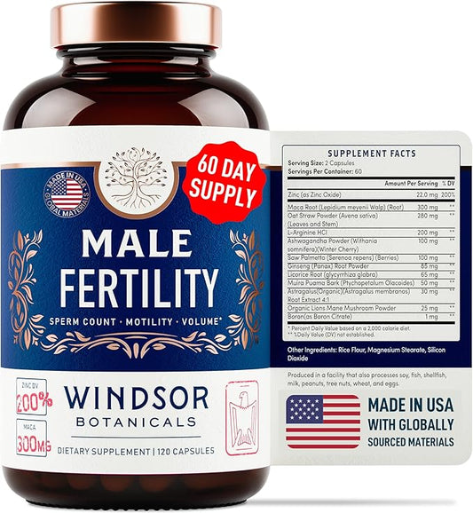 Male Fertility Supplement with Maca Root - Mens Health Conception Fertility Prenatal Vitamins Plus Natural Extracts - Prenatal Fertility Supplements for Men - 3rd Party Tested - 120 Capsules, 2 Month