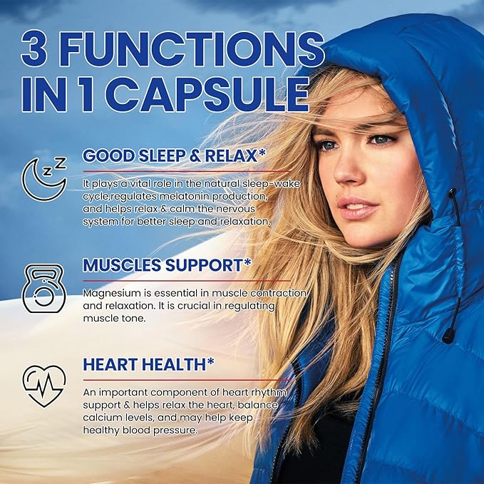 Magnesium Glycinate Capsules 500 mg - Magnesium Supplement with Potassium, Zinc, Vitamin C, D3, B6 - Support Proper Sleep & Rest - Maintain Muscle & Heart Health - 120 ct Easy to Swallow Vegan Pills