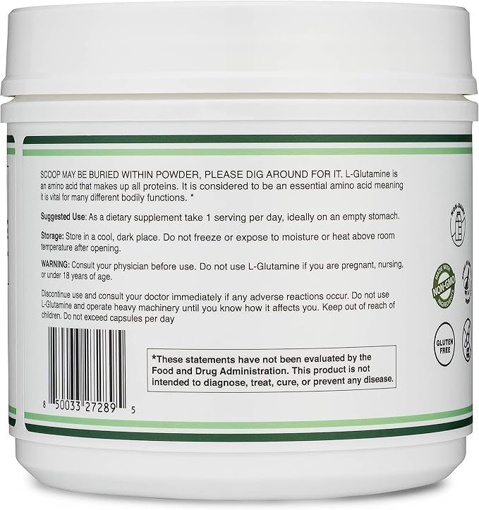 L Glutamine Powder 1.1lbs (100 Servings of 5 Grams Each - Third Party Tested L-Glutamine Powder) Unflavored, Keto, Vegan Friendly (with Scoop) for Exercise Endurance and Gut Health by Double Wood