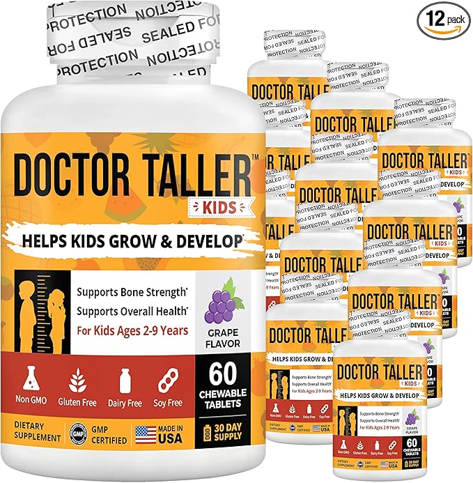 NuBest Doctor Taller Kids with Multivitamins, Multimineral, Calcium Chewable Tablets, Calcium Supplement for Kids Ages 2 to 9 - Grape Flavor - Helps Kids Healthy - 12 Pack