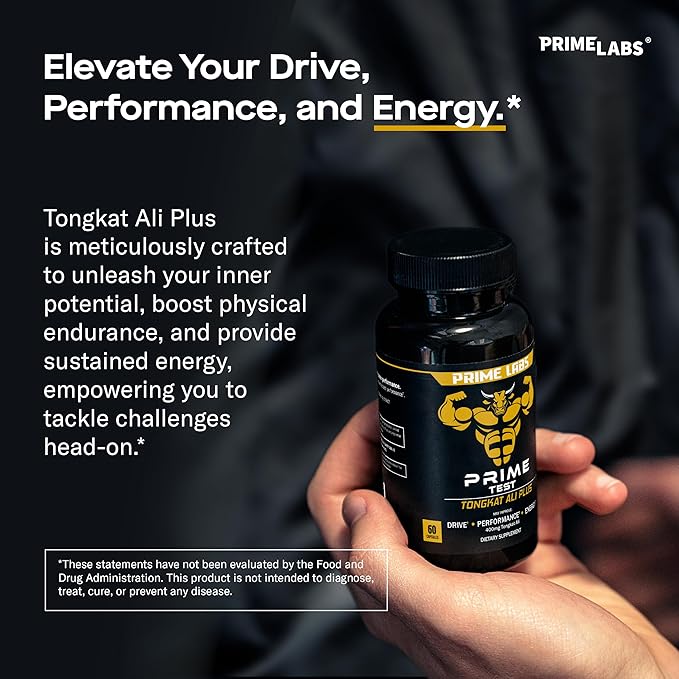 Prime Labs Tongkat Ali for Men - Plus Organic Black Maca Root - Enhanced Performance - Renewed Vitality - Tongkat Ali Extract, Maca Root Powder, Tribulus Terrestris - 60 Capsules