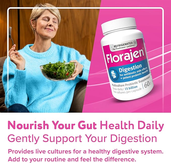Florajen Digestion Probiotics (Refrigerated) - Advanced Gas & Bloat Supplement with Lactobacillus, Supports Gut Health, Unbloat & Good Flora, Adult Daily Probiotics for Constipation, 60 Count