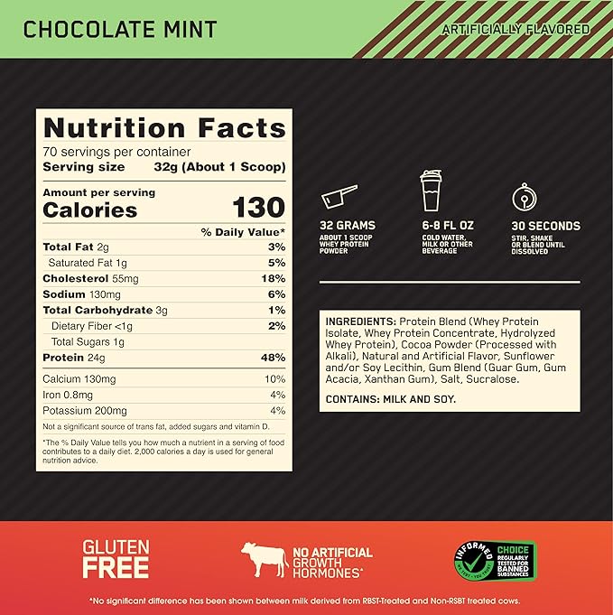Optimum Nutrition Gold Standard® 100% Whey, Chocolate Mint, 4.94 lb (2.24 kg)