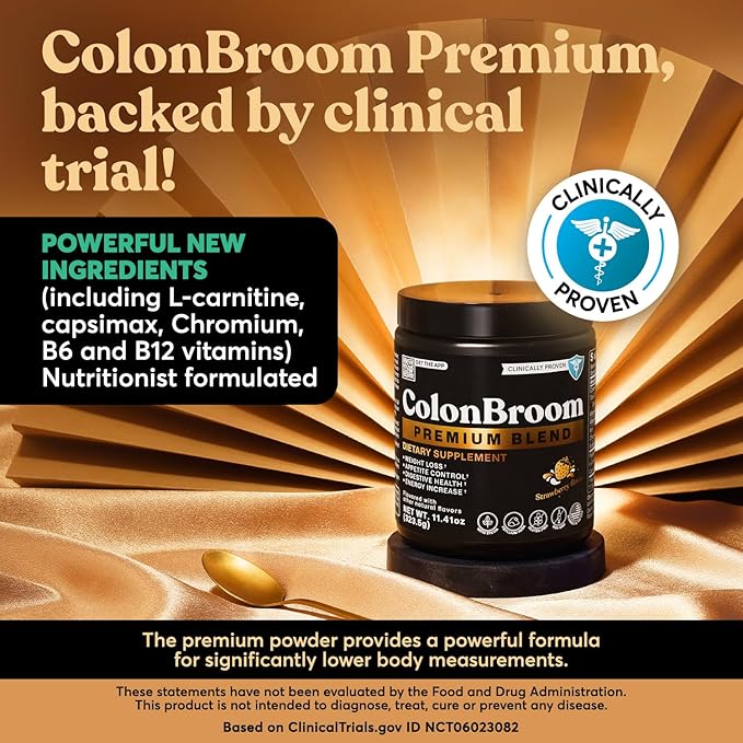 ColonBroom Premium Weight Management Supplement (Strawberry) - Colon Broom Psyllium Husk Fiber Powder Drink - Gluten Free, Non-GMO Colon Cleanse for Bloating Relief & Gut Health, 50 Servings