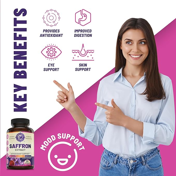 100% Pure Saffron Extract - NSF Certified. Supports Weight and Appetite Health, Mood, Focus, Memory, Digestion, Eye, Skin and Brain Health. Saffron Supplements for Women and Men, 45-Day Supply.