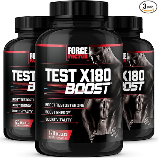 Force Factor Test X180 Boost, Testosterone Booster and Energy Supplement for Men, Boost Energy, Increase Stamina, and Enhance Vitality, with D-Aspartic Acid and Fenugreek, 120 Count (Pack of 3)