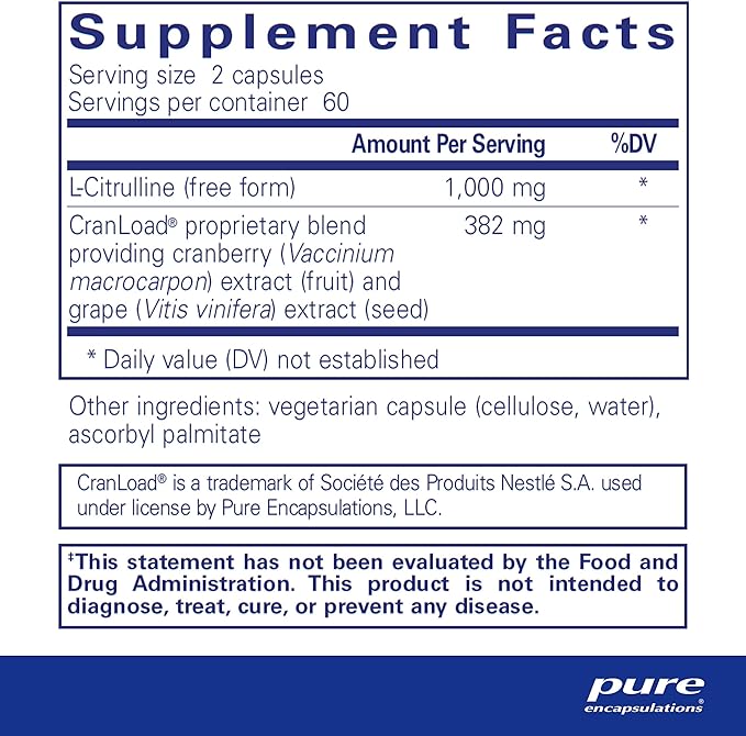 Pure Encapsulations Nitric Oxide Ultra (Capsules) - Supplement Supports Nitric Oxide Production, Healthy Blood Flow & Vascular Health - with L-Citrulline & CranLoad Cranberry Extract - 120 Capsules