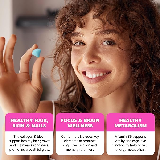 MAREE Vitamin B1 Thiamine & B7 Biotin Gummies - A E D C Vitamins Complex with Keratin, Collagen, Hyaluronic & Pantothenic Acid for Skin, Nails & Hair