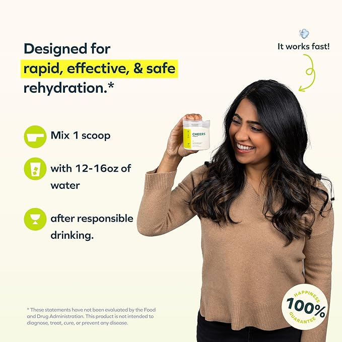 Cheers Hydrate | Oral Rehydration Solution | Electrolytes for Rapid Hydration After Drinking | Lemon Lime Flavor | 12 Servings | Electrolyte Supplement with Sodium, Potassium, Glucose
