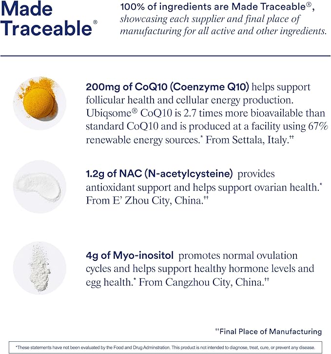 Ritual Fertility Support Supplement 3-in-1 Drink-Mix Formulated to Support Conception Outcomes with Clinically-Studied Ingredients (CoQ10, NAC, Myo-Inositol) and Designed with an OB/GYN. 60 Servings.*