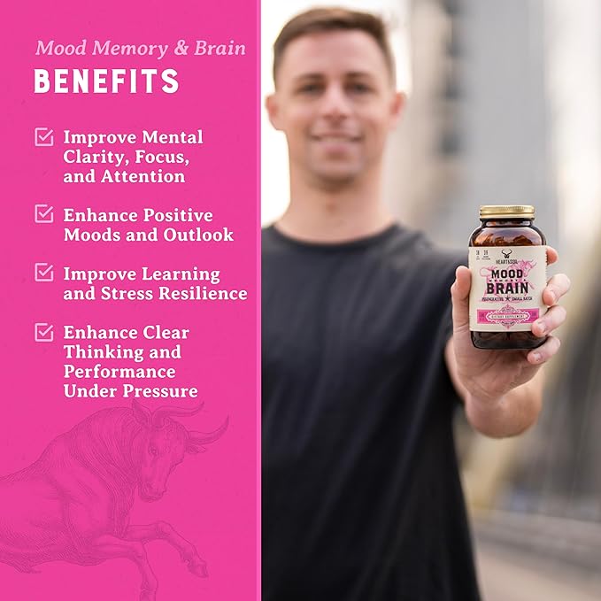 HEART & SOIL - Mood, Memory & Brain Supplement - Brain Support - Enriched with DHA/EPA, Choline, B12, Folate, Riboflavin, Selenium & Copper - Brain Supplements for Memory and Focus - 180 Capsules