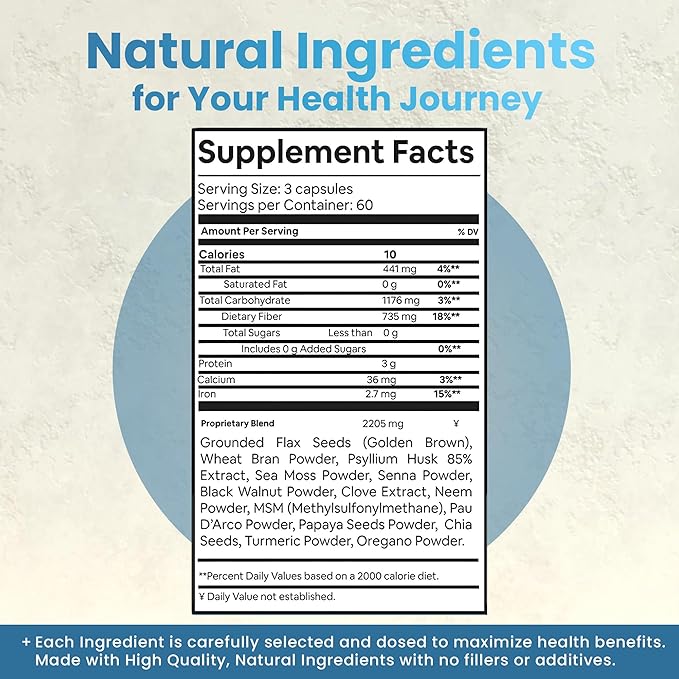 Atlantic Naturals - Sea Moss 7-Day Cleanse Colon & Gut Detox Capsule - Juice Cleanse Support with Psyllium Husk Senna Powder - Body Cleanse and Detox for Women & Men - 180 Sea Moss Capsules
