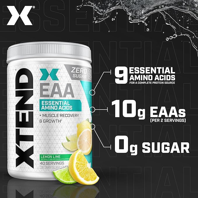 Scivation XTEND EAA + BCAA Powder | Muscle Recovery & Lean Muscle Growth | 9 Essential Amino Acids for Intra Workout or Post Workout Recovery | 10g EAAs Per 2 Servings | Lemon Lime 40 Servings