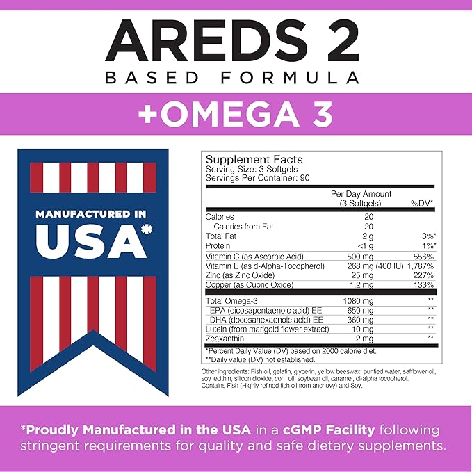 Viteyes AREDS 2 + Omega-3 Macular Support Softgels, Plus Triple Strength Omega-3 (650 mg EPA, 350 mg DHA) for Heart Health & Eye Health, Eye Vitamins, Vision Supplement, 270 Softgels
