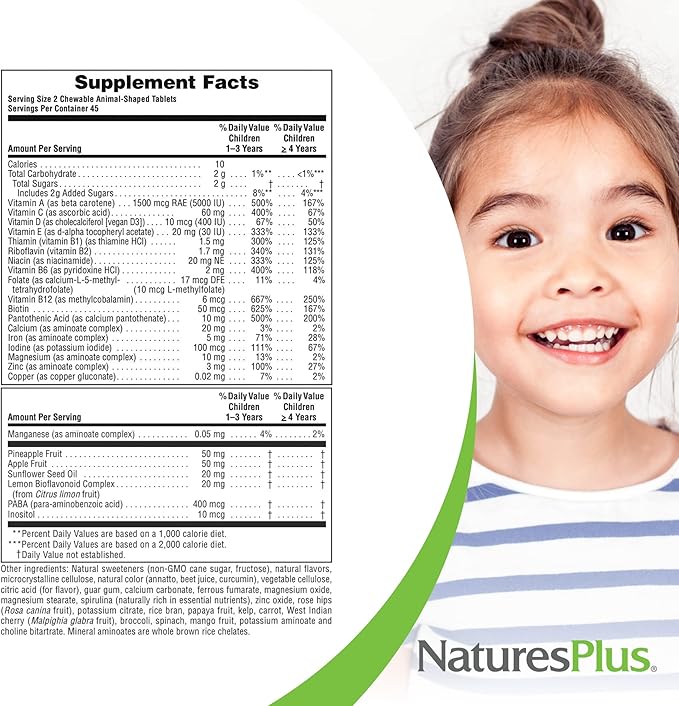 Natures Plus Animal Parade Children's Chewable Multivitamin - Orange Flavor - 90 Animal-Shaped Tablets - Promotes Health & Well-Being - Vegetarian, Gluten Free - 45 Servings