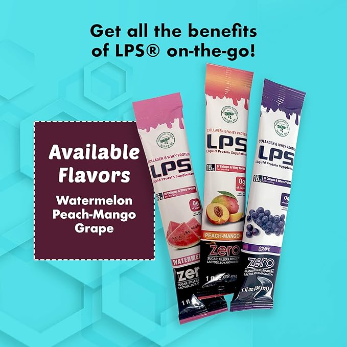 Nutritional Designs LPS Liquid Collagen & Whey Protein Supplement - Non-GMO Drink, Sugar-Free - Promotes Healthy Skin & Hair for Men & Women, Watermelon, Single Serve (50 Packets)