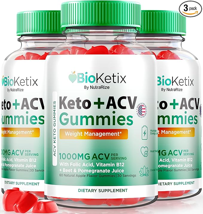 (3 Pack) Bioketix Keto ACV Gummies, Official Bio ketix Keto Gummies, All Natural Apple Cider Vinegar 1000 MG, Keto+ACV Supplement, ACV Keto Wellness Gummy, Gomitas Review (180 Gummies)