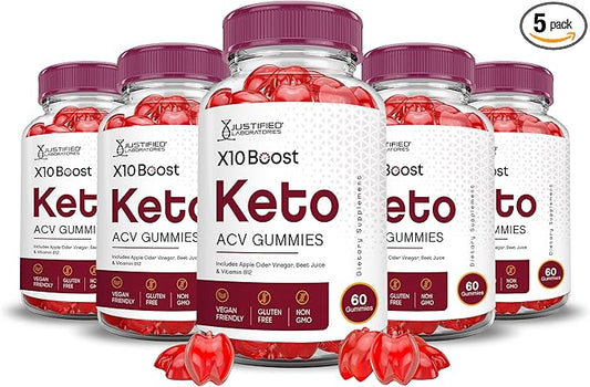 (5 Pack) X10 Boost Keto ACV Gummies Advanced Formula 1000MG X 10 Boost Keto Gummies Apple Cider Vinegar Boost Formulated with Pomegranate Beet Juice Powder B12 Vegan Non GMO 300 Gummys