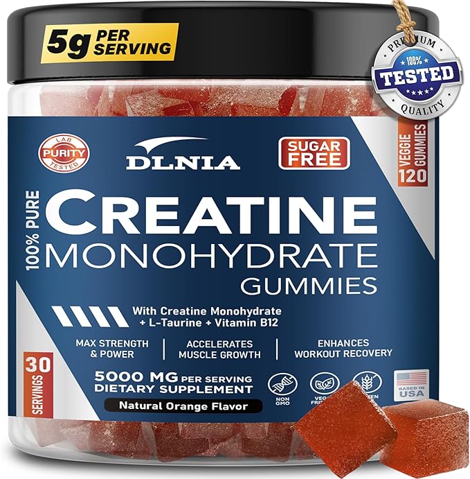 120 Creatine Monohydrate Gummies for Men & Women, Vegan-Friendly, Sugar-Free, & Tasty Chewables - Instantized Creatine Gummies (120 Count (Pack of 1), Orange)