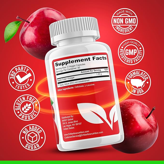 Pure 1950mg Apple Cider Vinegar Supplement | 180 Capsules | No Sour Taste | Pills for Healthy Metabolism, Bloating & Energy | Detox & Digestion Support| Non-GMO, Gluten Free | 100% Natural & Raw