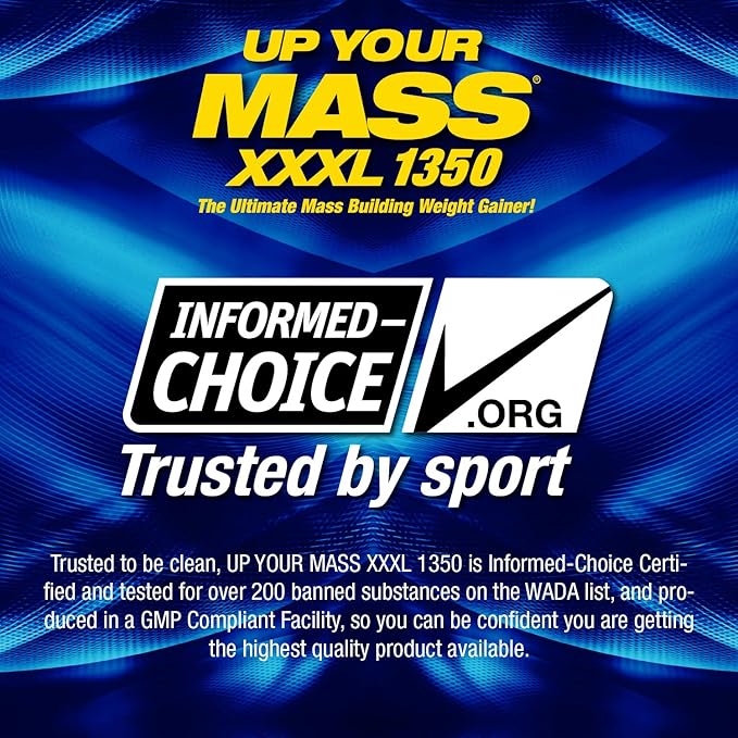 Maximum Human Performance MHP UYM XXXL 1350 Mass Building Weight Gainer, Muscle Mass Gains, w/50g Protein, High Calorie, 11g BCAAs, Leucine, Milk Chocolate, 8 Servings