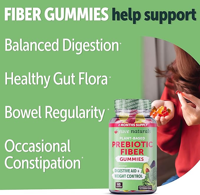 Yuve Fiber Gummies - Delicious - 3g Soluble Fiber Gummy Supplement - Supports Digestive Health & Regularity - Vegan & Gluten-Free Fiber Gummies for Adults & Women - Non-GMO & Low Sugar - 60Ct (2 Pack)