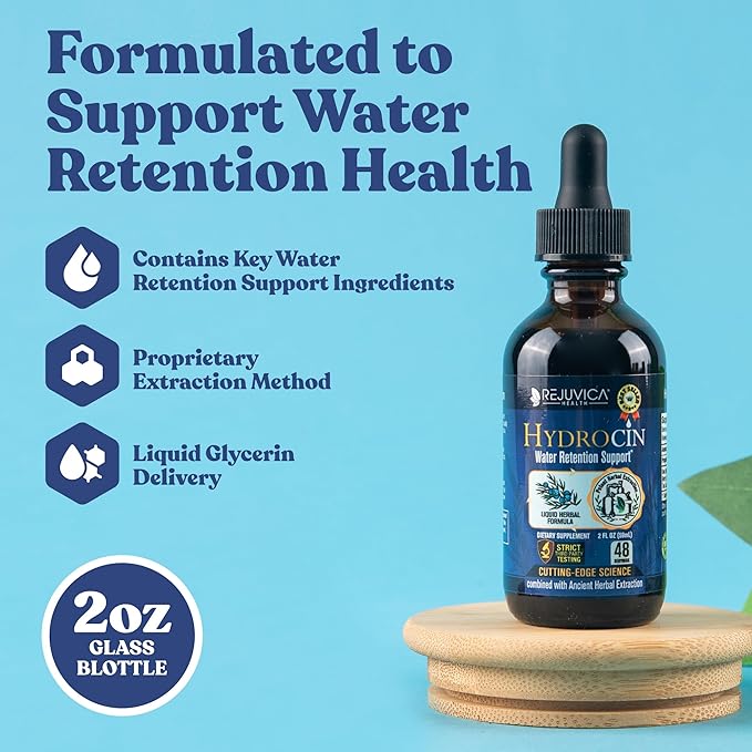 Rejuvica Health Hydrocin - Advanced Diuretic Water Retention Support Supplement - Liquid Delivery for Better Absorption - Dandelion, Uva Ursi, Juniper Berry, Celery Seed, Green Tea & More!