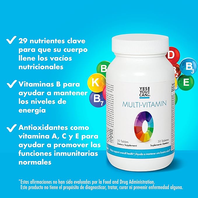 Yes You Can! Daily Multivitamins for Men and Women - Helps Assist Overall Health & Well-Being, Contains Antioxidants, Rich in Vitamin A, B, C & E - Daily Vitamins - 30 Tablets - 4 Pack