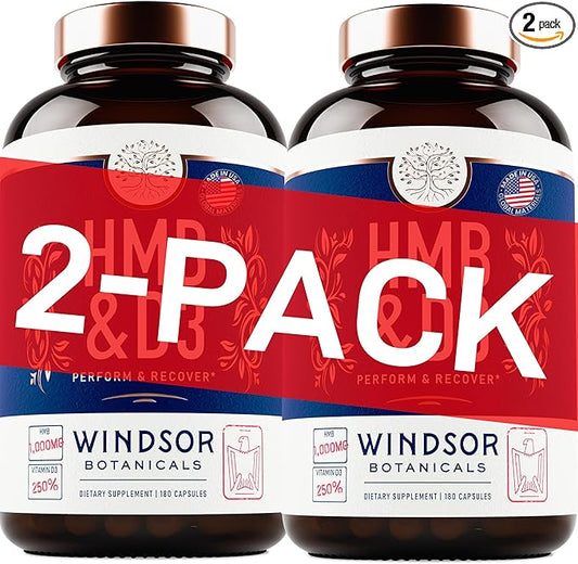 HMB and Vitamin D3 Supplement - Muscle Growth, Strength, Performance and Recovery Support - B-Hydroxy B-Methylbutyrate, D3 Plus Calcium, 1,000 MG HMB Supplements - 180 Days, 360 HMB Capsules