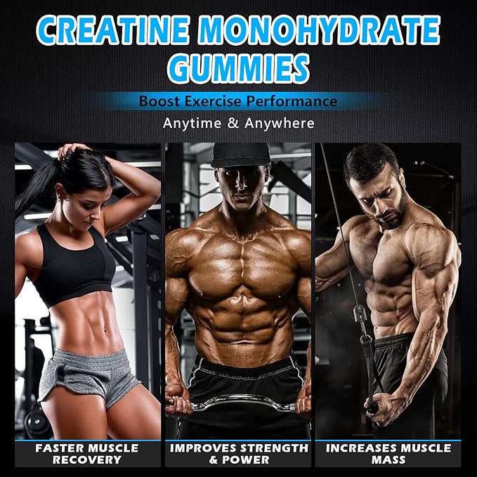 Creatine Monohydrate Gummies 5000mg Sugar Free for Men & Women, with L-Taurine + Vitamin B12 for Muscle Strength, Muscle Builder, Energy Boost, Pre-Workout Supplement Gummy, Blueberry-120 Count