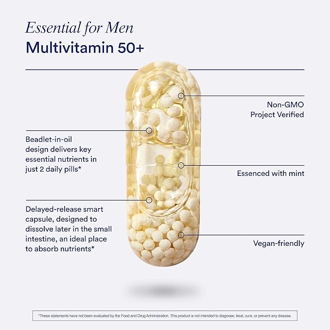 Ritual Multivitamin for Men 50 and Over with Zinc, Vitamin A and D3 for Immune Function Support*, Omega-3 DHA, B12, K2, Gluten Free, Non-GMO, Mint Essenced, 30 Day Supply, 60 Vegan Capsules