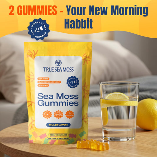 Sea Moss Gummies for Adults & Kids - Magnesium, Burdock Root & Bladderwrack – Supports Immune, Boost Energy, Skin & Hair Health, Detox - 60 Vegan Gummies