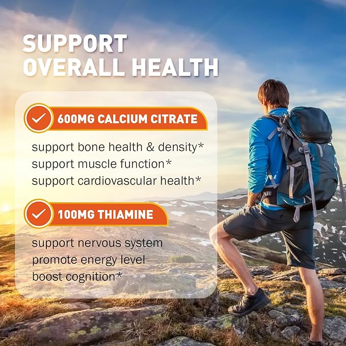 Vitamin B1 Gummies 100mg for Adults & Kids, Thiamine B1 Supplement with 600mg Calcium, Nervous System Supports & Boost Energy, Orange Flavor, Non GMO, Vegan, 120 Chewable Gummies