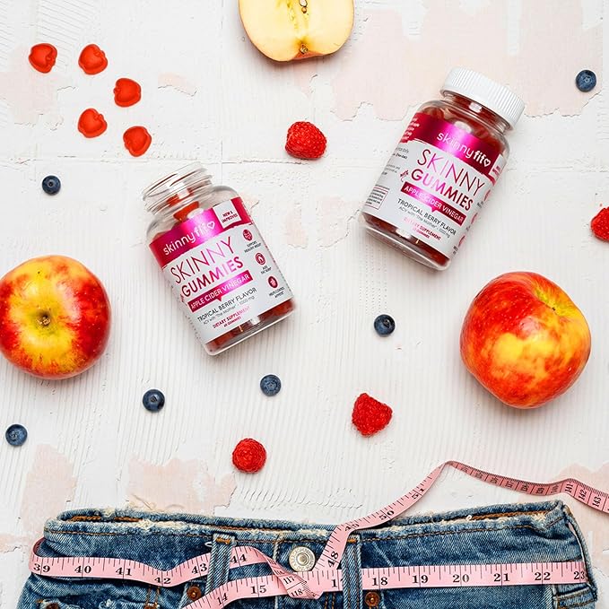 SkinnyFit Skinny Gummies Apple Cider Vinegar Gummies w/ The Mother, Healthy Weight, Immune Support, Vitamin B9, B12, Beetroot, Pomegranate, Vegan-Friendly, 60 Count