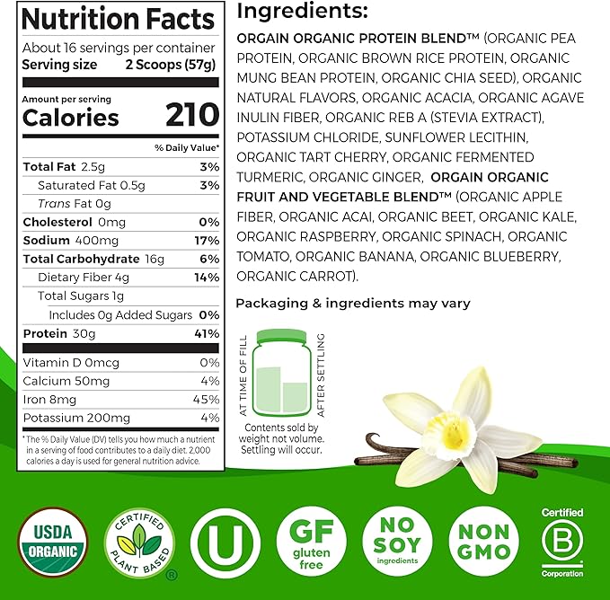 Orgain Sport Protein Powder Vanilla 2.01 lb (Packaging May Vary)