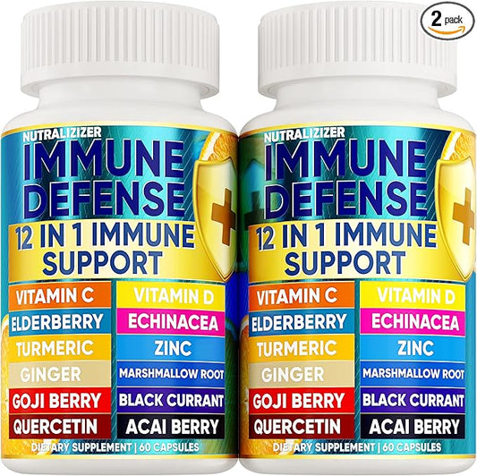 12 in 1 Premium Immune Defense Vitamins - Immune Supplement w/ Vitamin D3 5000 IU Vitamin С 1000mg Zinс 50mg - Luxe Choice for Premium Immune Support - With Echinacea Elderberry and Ginger - 120 Caps