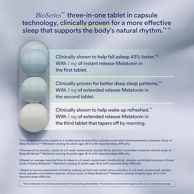 Ritual Sleep BioSeries™ Melatonin: Sleep Aid for Adults, Sleep Supplement with Time Released Capsules, Drug Free Sleep Vitamins for Adults for All Night Sleep Support, 20 Capsules