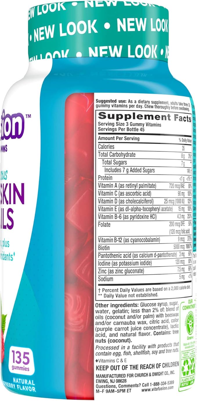 Vitafusion Gorgeous Hair, Skin & Nails Multivitamin plus Biotin and Antioxidant vitamins C&E, Raspberry Flavor, 135ct (45 day supply), from America’s Number One Gummy Vitamin Brand