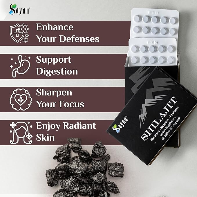 Sayan Shilajit Pure Organic Black Resin Mineral Tablets - Premium Quality Supplement Drops for Men and Women (120 Tablets, 2 Month Supply) for Immune Support, and Energy Boost