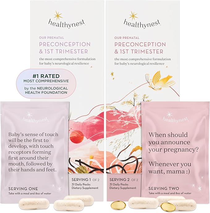 HealthyNest Preconception & 1st Trimester Prenatal Vitamin | Pregnancy Support for Fetal Brain Development with Methylfolate, Choline, DHA, Iron, Inositol | 31 Day Supply