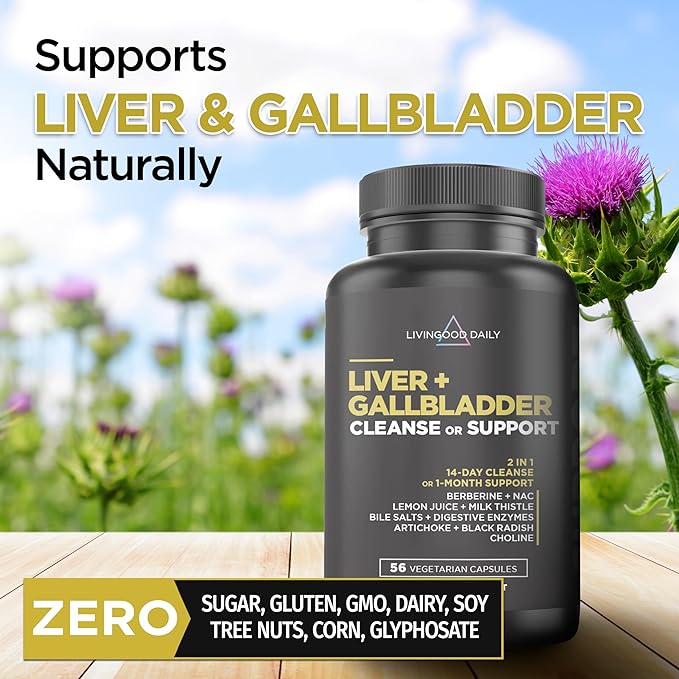 Livingood Daily Liver & Gallbladder Cleanse, 56 Vegetarian Capsules - Gallbladder Supplement with Ox Bile Powder Supports Digestion - Promotes Liver Function - Non-GMO, Gluten-Free & Allergen-Free