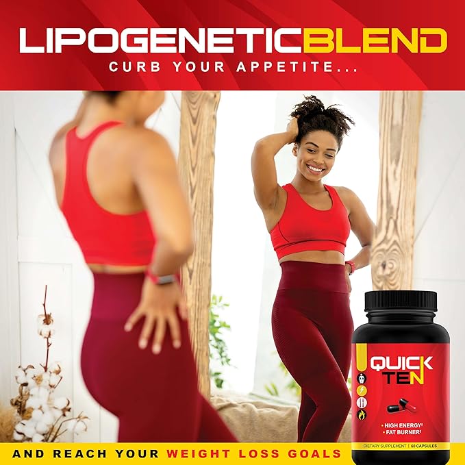 Quick Ten - Best Weight Loss Pills - Natural Metabolism Booster, Appetite Suppressant, Fat Burner Pills - Premium Diet Pills for Women and Men - Energy and Focus Blend - 60 Capsules