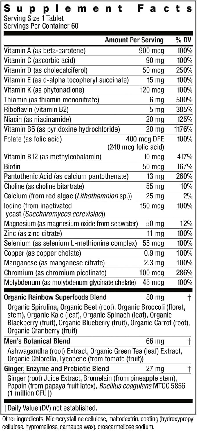 Rainbow Light Mens One Multivitamin, Men's Daily Multivitamin Provides High-Potency Immune Support, With Vitamin C, Vitamin D and Zinc, Vegetarian, 60 Count