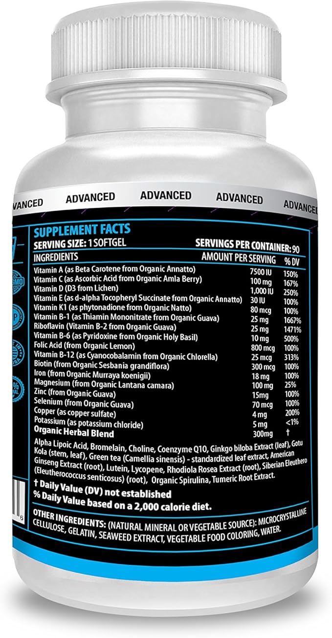 ACTIF Organic Multivitamin for Men Age 30+ with 30 Organic Vitamins and Organic Herbs, Non-GMO, Made in USA, 90 Count