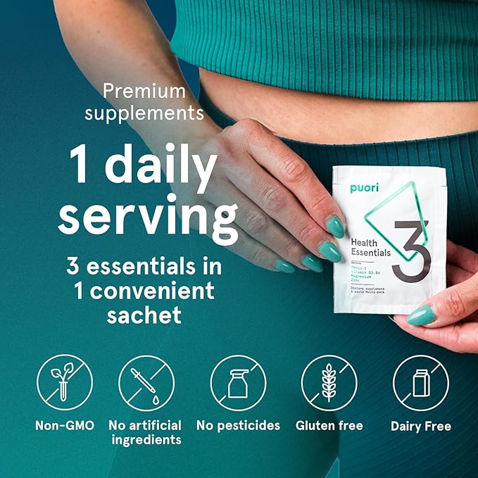 Puori P3 Health Essentials - Multivitamins for Men and Women - 30 Servings - Omega 3, Vitamin D, Magnesium, Zinc - Multi-Nutrient for Brains and Energy