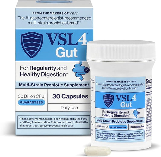 VSL4 Gut Health, Probiotics for Digestive Health, Probiotic Capsules for Gut Support and Regularity in Women & Men, Potent, Multi Strain Probiotic Supplement, 30 Billion CFU Per Capsule, 30 Pack