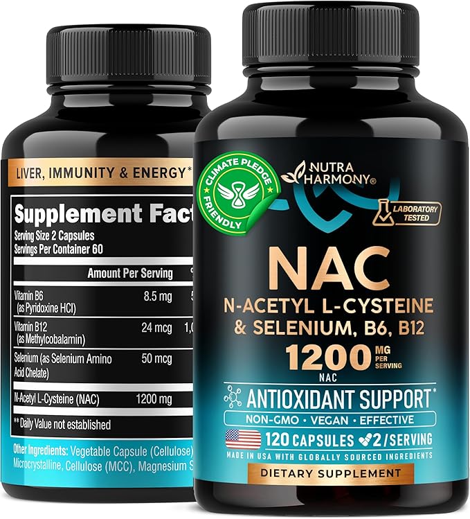 NAC Supplement | Selenium | B6 | B12 - Antioxidant, Immune Support - N Acetyl Cysteine 600 mg per Capsule, 1200 mg per Serving - Made in USA - Non-GMO, Gluten-Free, Vegan - 2 Month Supply