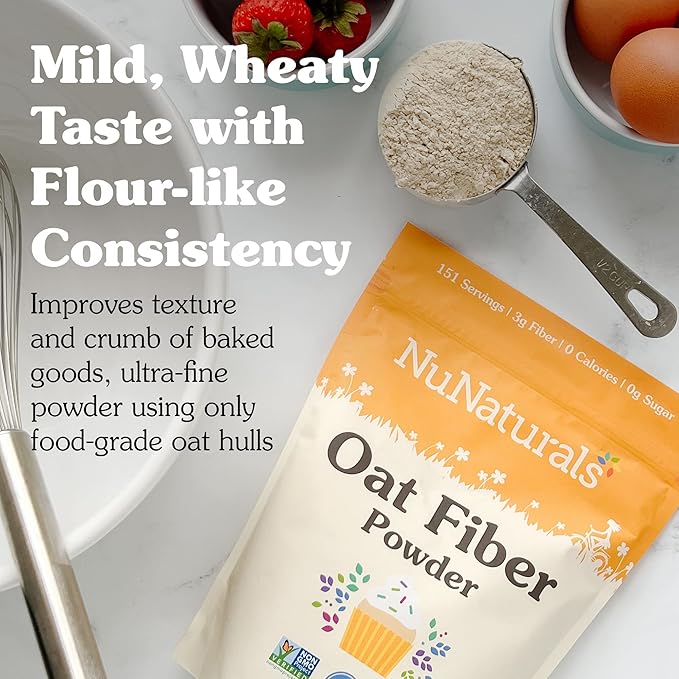 NuNaturals Oat Fiber Powder, All Natural Non-GMO, Supports Digestive Health, 1 lb